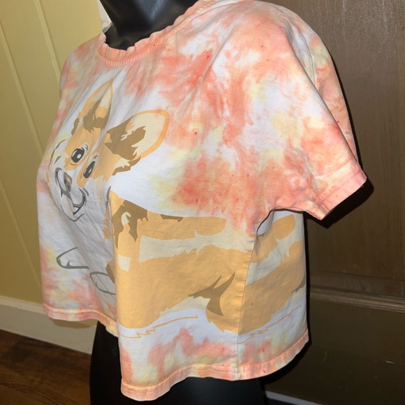 The Crop Stop Corgi White, Yellow Orange Tie Dye Crop Short Sleeve Top Size XS/S - Picture 6 of 11
